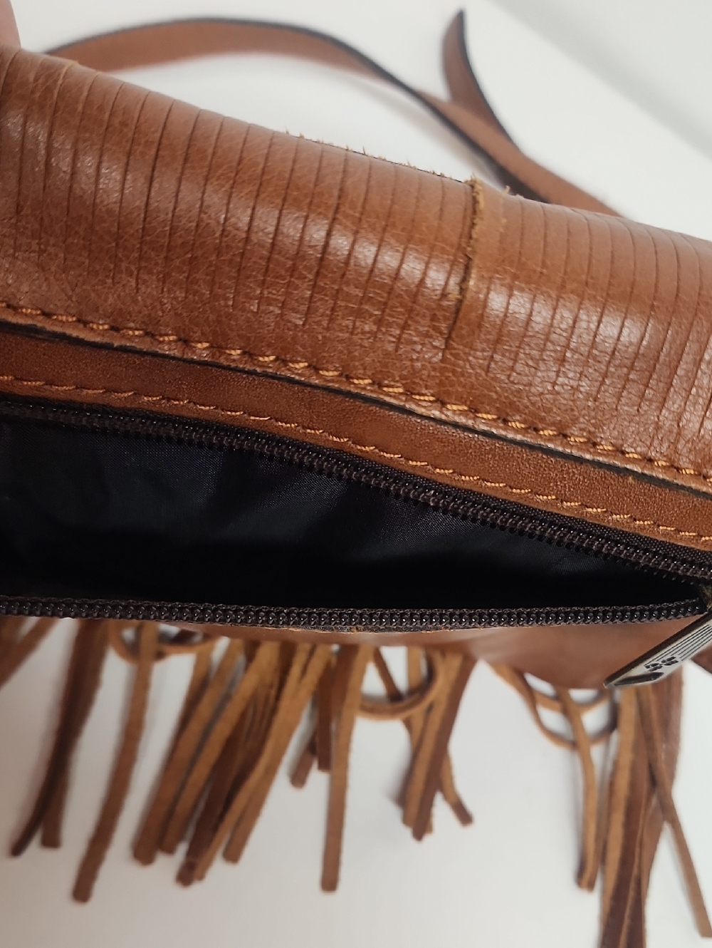 Patricia Nash Small Brown Leather Fringe Crossbody Saddlebag Fits Essentials WOW - Picture 7 of 11